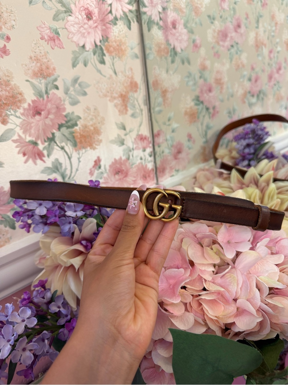 Gucci Brown Leather Belt with Gold Double G Buckle